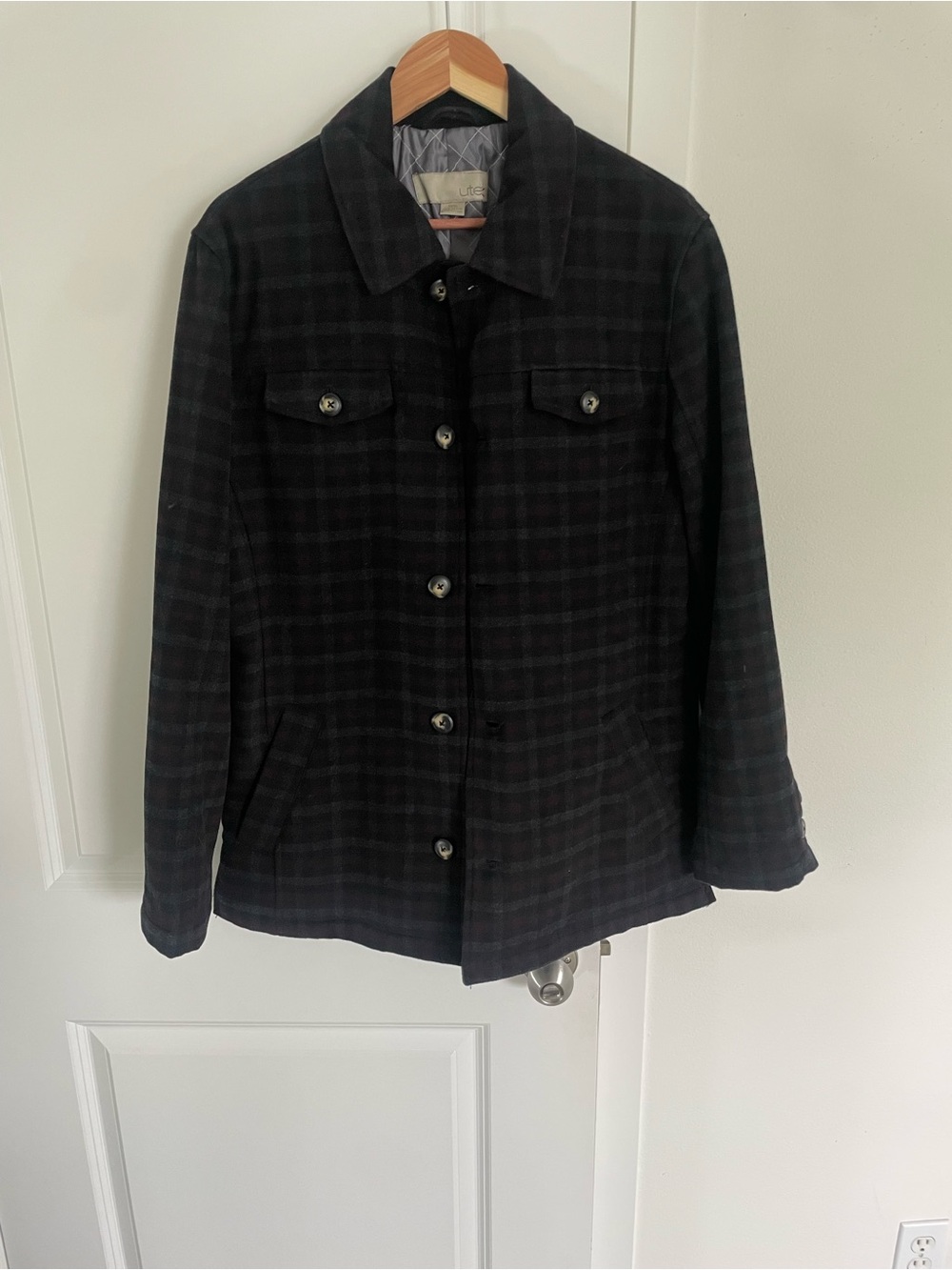 Utex Black Plaid Wool Shirt Jacket